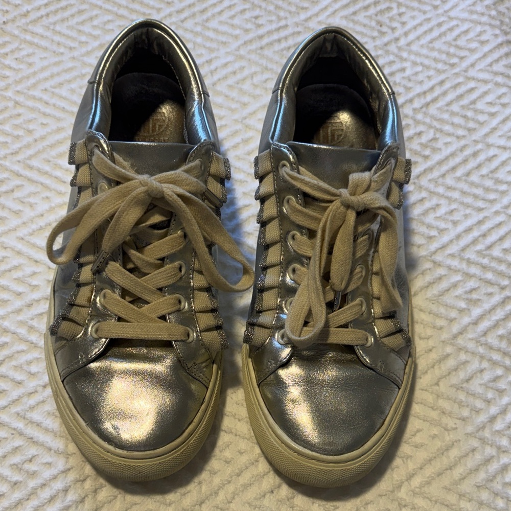 Tory Burch Metallic Silver Sneakers
